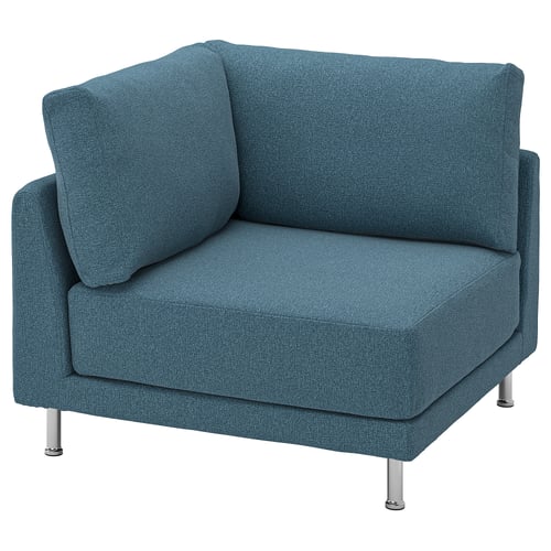 Cadira de tela blava UPPÅKRA, disseny modern amb potes metàl·liques, còmoda i elegant.