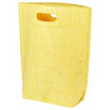 Bossa de la compra groga reutilitzable, fabricada amb materials reciclats, amb dos retalls de nansa.