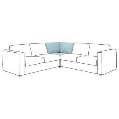 Sofà seccional VIMLE, blanc, amb coixí blau clar. Modern, elegant i durador.