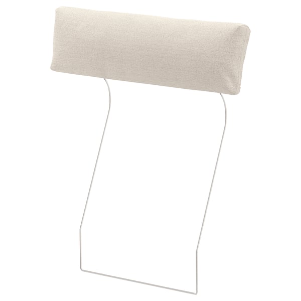 Un reposacaps VIMLE en color beix, fabricat en tela gunnared, amb un marc metàl·lic. És rectangular i encoixinat per a la comoditat.