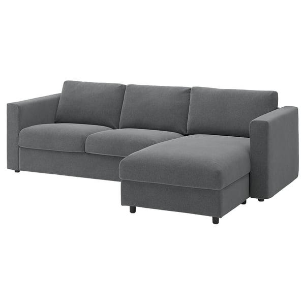 VIMLE Sofà de 3 places, amb chaise longue/Johanneshov gris fosc
