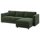 VIMLE Sofà de 3 places, amb chaise longue/Johanneshov verd fosc