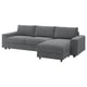 VIMLE Sofà llit 3 places+chaise longue, amb braços amples/Johanneshov gris fosc