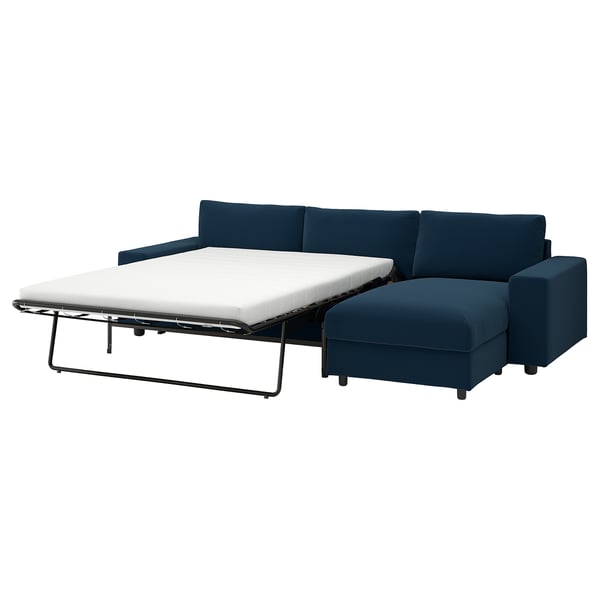 VIMLE Sofà llit 3 places+chaise longue, amb braços amples/Kelinge blau fosc