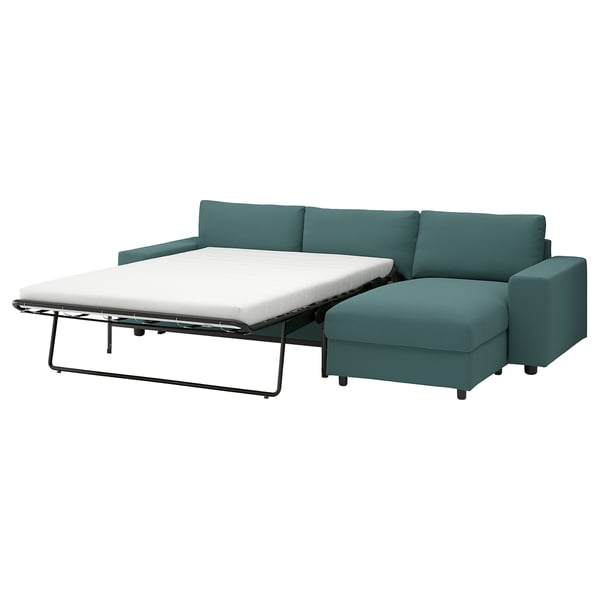VIMLE Sofà llit 3 places+chaise longue, amb braços amples/Kelinge gris turquesa