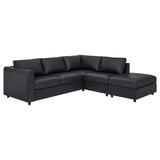 Sofà en forma de L de cuir negre VIML: disseny modern i elegant amb chaise longue i coixins