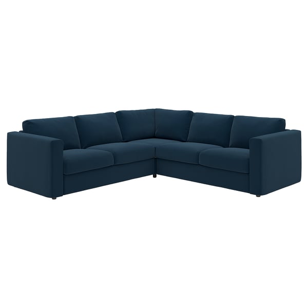 VIMLE, sofà de cantonada turquesa. Modern, de forma seccional blau fosc, coixins suaus.