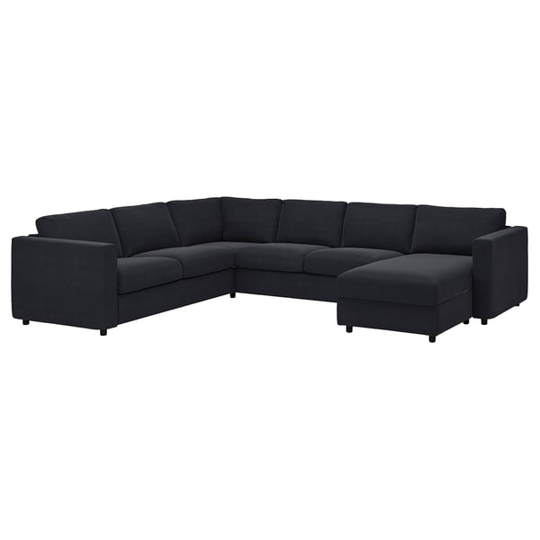 Sofà seccional VIBLE, gris fosc, disseny minimalista modern, forma cantonada, tapisseria de tela.