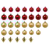 Set de 32 adorns nadalencs VINTERFINT: 24 vermells, 8 daurats, formes rodones i llàgrima, dissenys metal·litzats i acanalats.