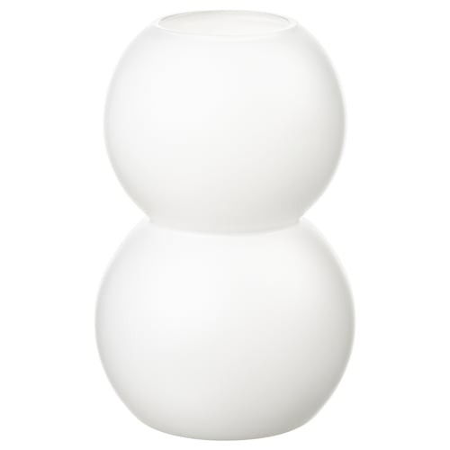Gerro de vidre blanc VINTERFINT de forma corba i bulbosa. Disseny modern i minimalista en vidre transparent tintat amb laca blanca.