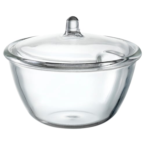 Bol de vidre VINTERTICKA transparent amb tapa, forma rodona, disseny senzill.