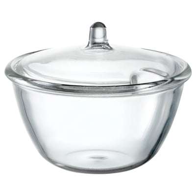 Bol de vidre VINTERTICKA transparent amb tapa, forma rodona, disseny senzill.