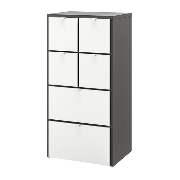 Armari VISTHUS gris i blanc amb 6 calaixos, disseny modern.