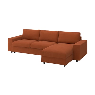 VIMLE 3-seat sofa-bed with chaise longue, with wide armrests/Mosshed red-brown