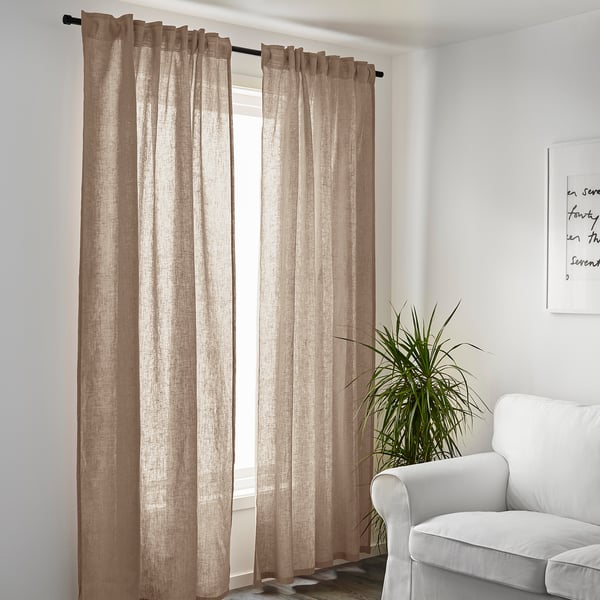 Aina Curtains 1 Pair Beige Ikea