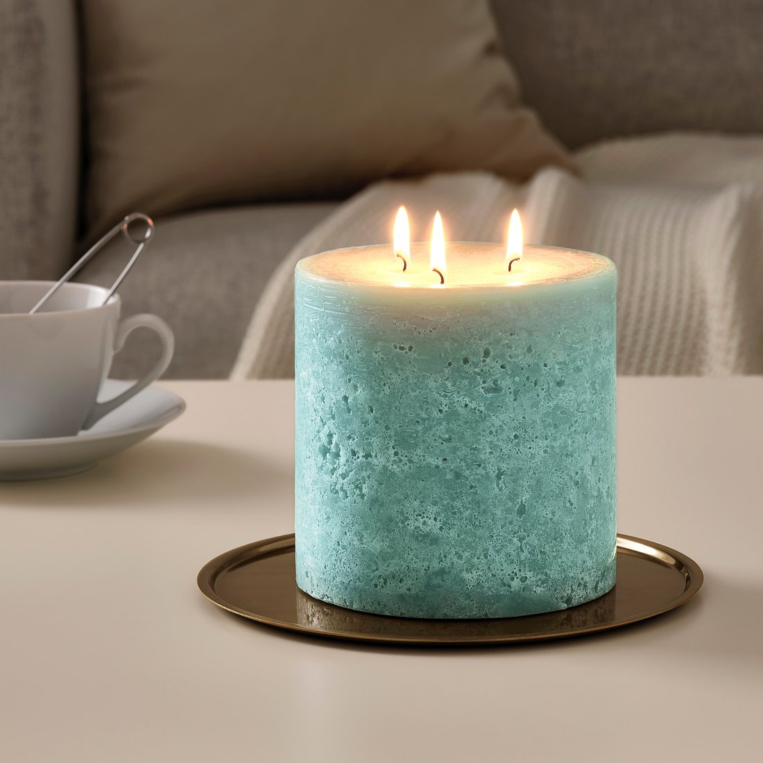 ANBRINGA Unscented block candle, 3 wicks green IKEA