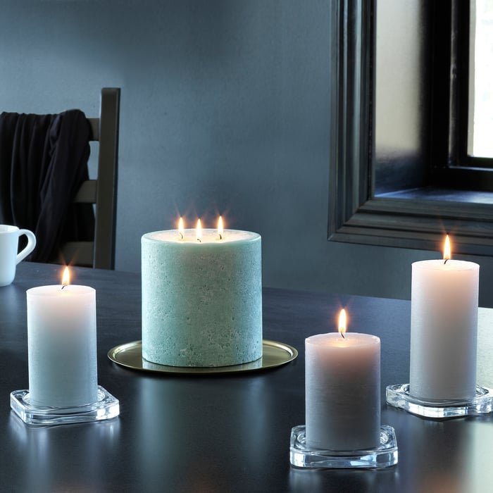 ANBRINGA Unscented block candle, 3 wicks green IKEA