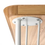 Modern wooden table base with metal legs and adjustable levelers.