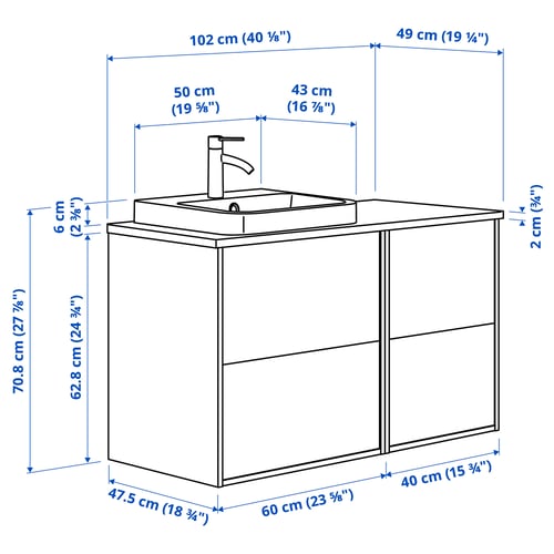 Illustration with measurements for the product: ÄNGSJÖN.