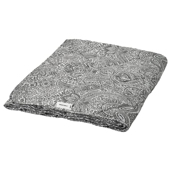 Grey and white patterned duvet blanket with paisley design, rectangular, light, and cozy.