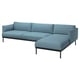 Option: Modern blue sofa, sleek metal legs, l-shape, comfy cushions.