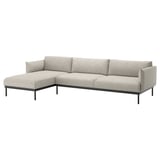 ÄPPLARYD grey l-shaped sofa, sleek metal legs, plush cushions.