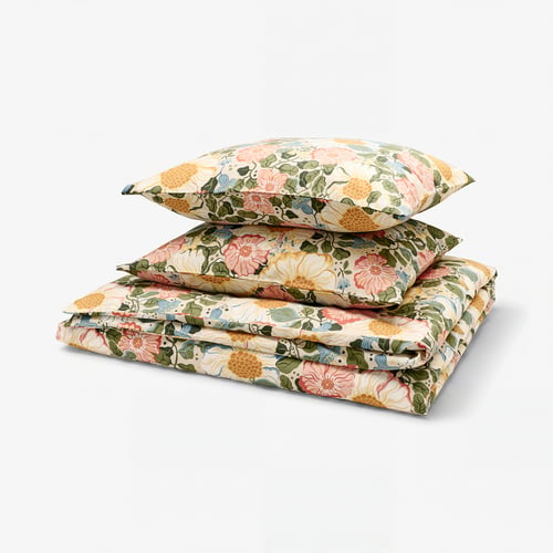 ARENBOK Duvet cover and 2 pillowcases, beige/floral pattern, 240x220/50x60 cm