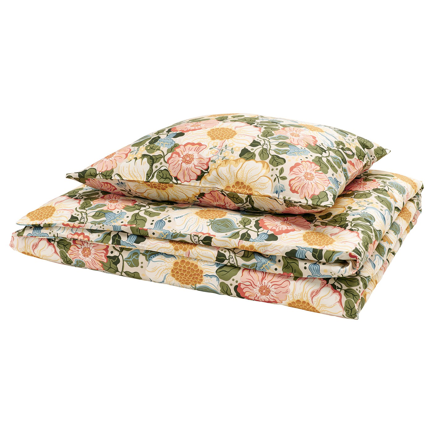 ARENBOK Duvet cover and pillowcase, beige/floral pattern, 150x200/50x60 cm