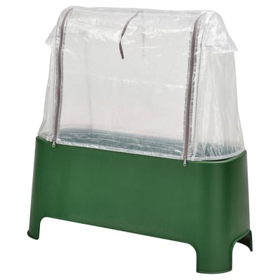Green ASPAREN planter with adjustable, vented clear cover.