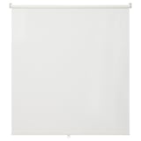 White roller blind with light-filtering fabric, aluminum, and plastic components.