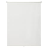 The BACKMOTT white roller blind is made of recycled polyester, featuring a sleek design with soft closing function.
