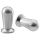 Two stainless steel BAGGANÄS knobs; one round with a flat base, the other cylindrical with a smooth finish. Modern, minimalist design.