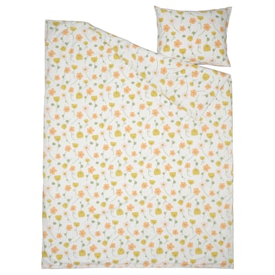 BARNDRÖM Duvet cover and pillowcase, multicolour/flower pattern, 150x200/50x60 cm