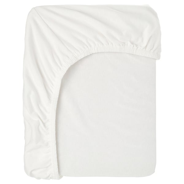 A white BARNDRÖM bed sheet, rectangular, made of 100% cotton with a simple design.