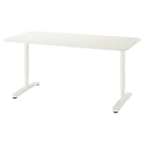 A white BEKANT desk with a rectangular top and adjustable legs.