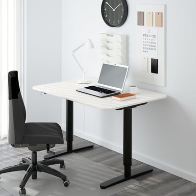 White BEKANT desk top, rectangular, melamine surface, rounded edges.