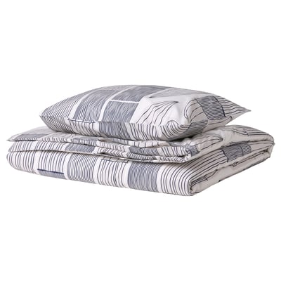 White BERGKORSÖRT duvet set with leaf pattern, cotton-viscose, minimalist scandinavian style.