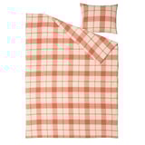 Flat orange-brown plaid bedding set: duvet & pillow, 100% cotton.