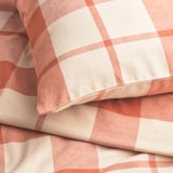 Cozy checkered flannel sheets, soft & warm, red-brown & ivory.