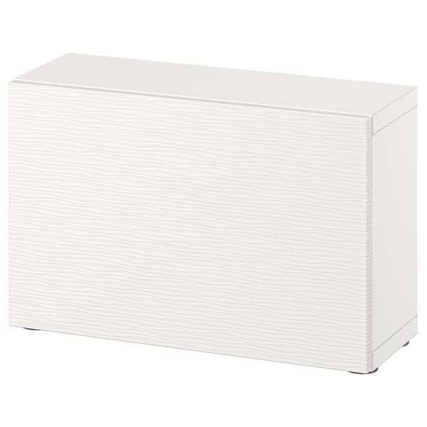 White BESTÅ storage unit, rectangular, wooden-grain finish.