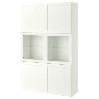 BESTÅ white cabinet with glass doors, modern design, adjustable shelves.