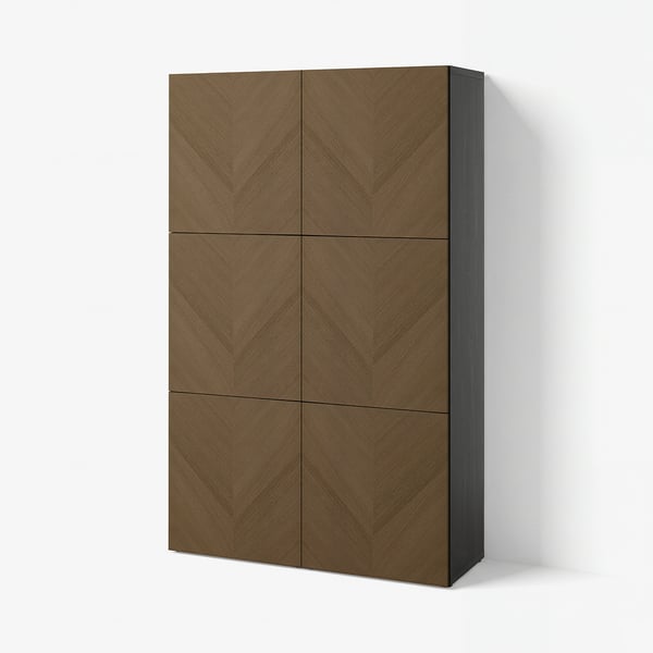 BESTÅ Storage combination with doors, black-brown/Hedeviken brown stained oak veneer, 120x42x193 cm