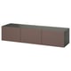 An ikea BESTÅ tv bench in dark brown. It three drawers and a narrow top surface, ideal for modern living spaces.