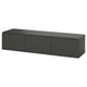 A black BESTÅ tv bench with sleek design and three cabinets for storage.