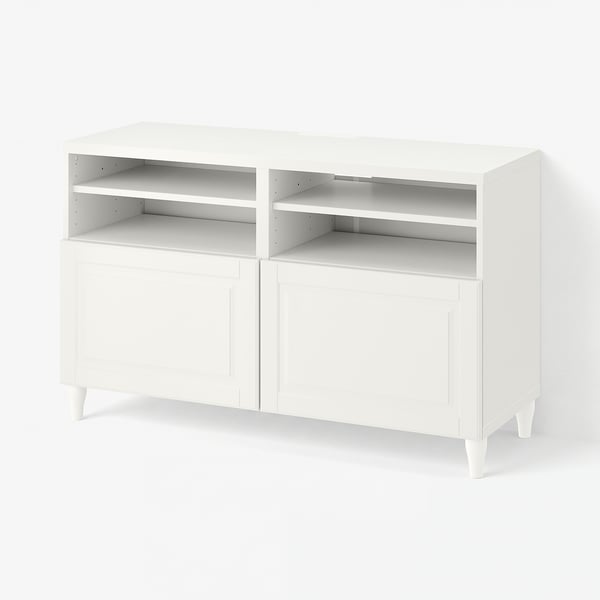BESTÅ TV bench with doors, white/Smeviken/Kabbarp white, 120x42x74 cm