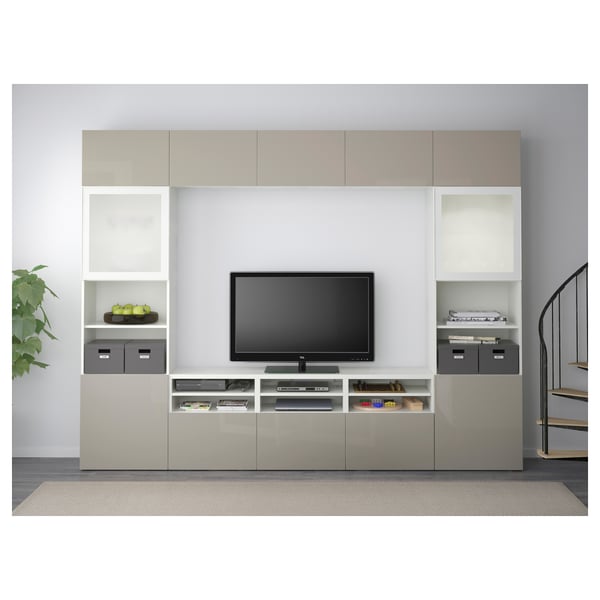 BESTÅ TV storage combination/glass doors white, Selsviken highgloss