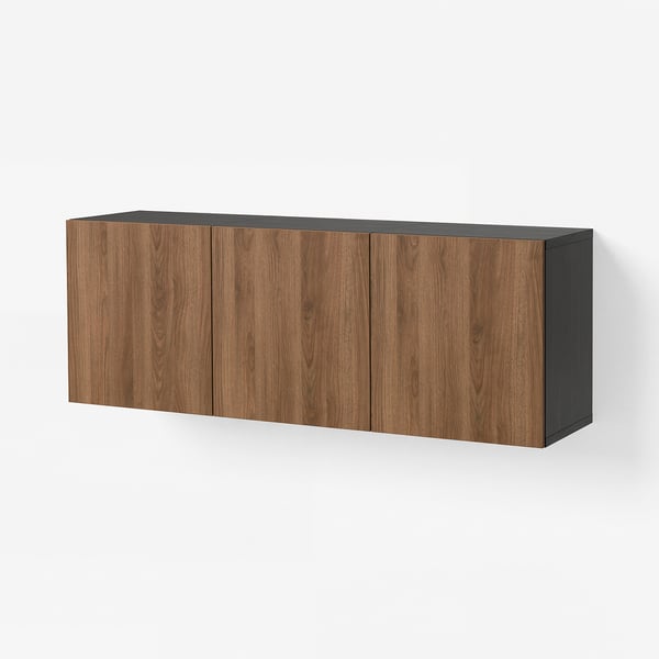 BESTÅ Wall-mounted cabinet combination, black-brown Lappviken/brown walnut effect, 180x42x64 cm