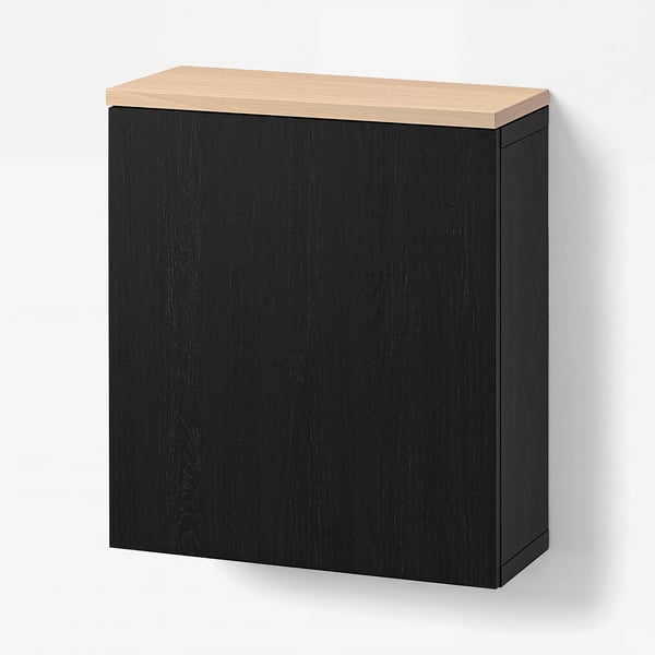 BESTÅ Wall-mounted cabinet combination, black-brown Lappviken/oak veneer, 60x22x66 cm