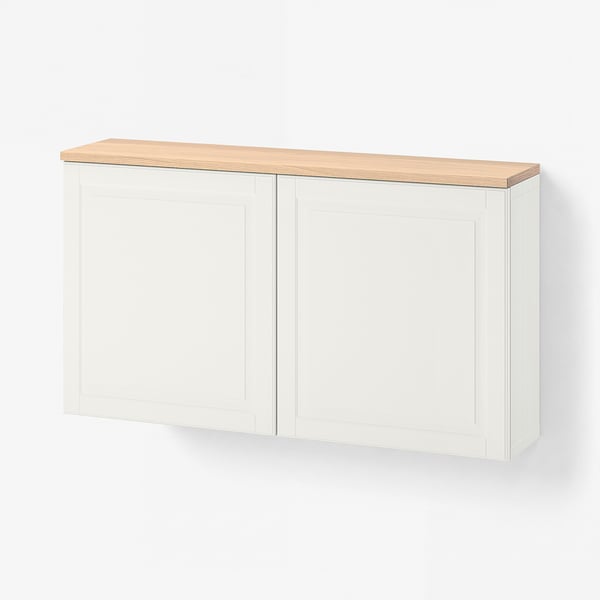 BESTÅ Wall-mounted cabinet combination, white Smeviken/oak veneer, 120x22x66 cm