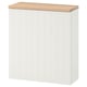 BESTÅ: white cabinet, wooden top, adjustable shelves, sleek design.